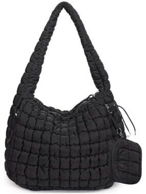 Large Quilted Puffer Tote Bag Nylon Hobo Crossbody Purse with Pouch